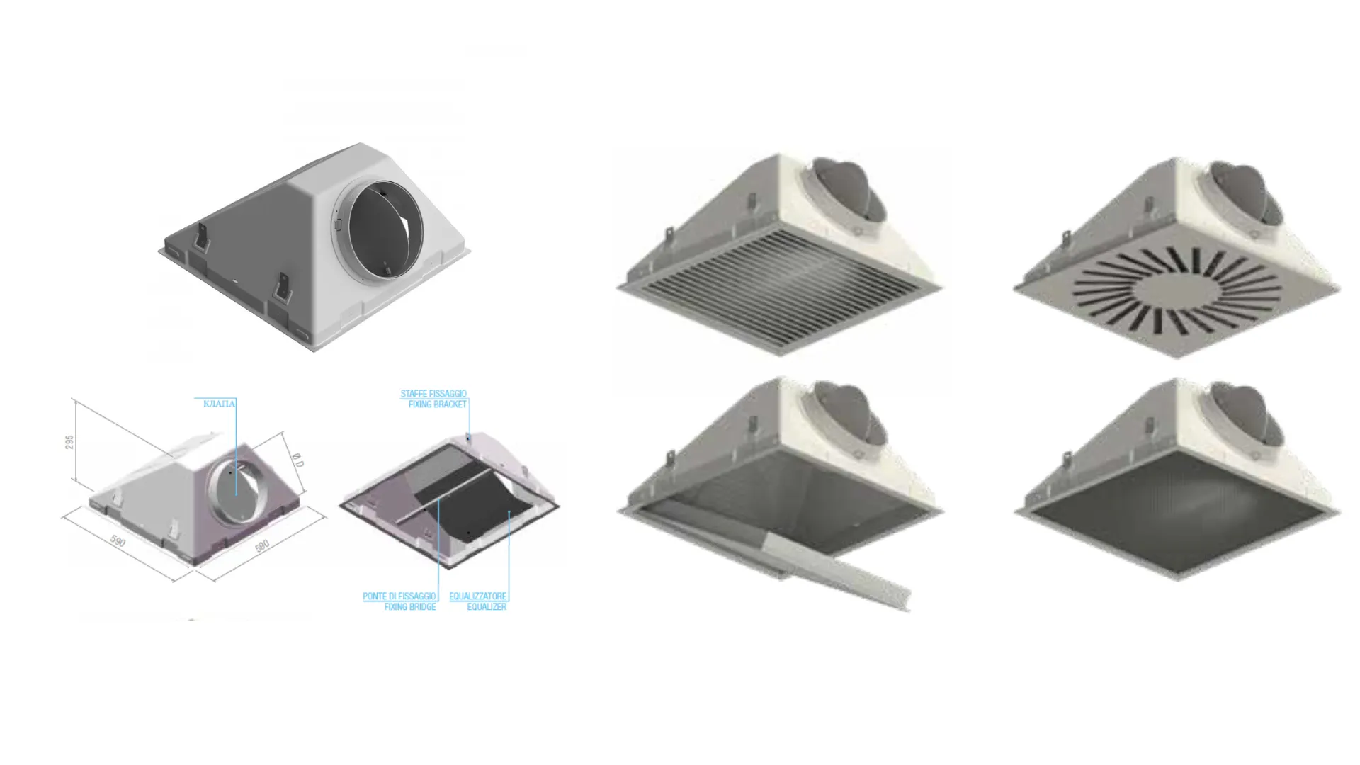 PESPS Uninsulated plenum for diffusers and grilles 595x595 mm Application with 9 models